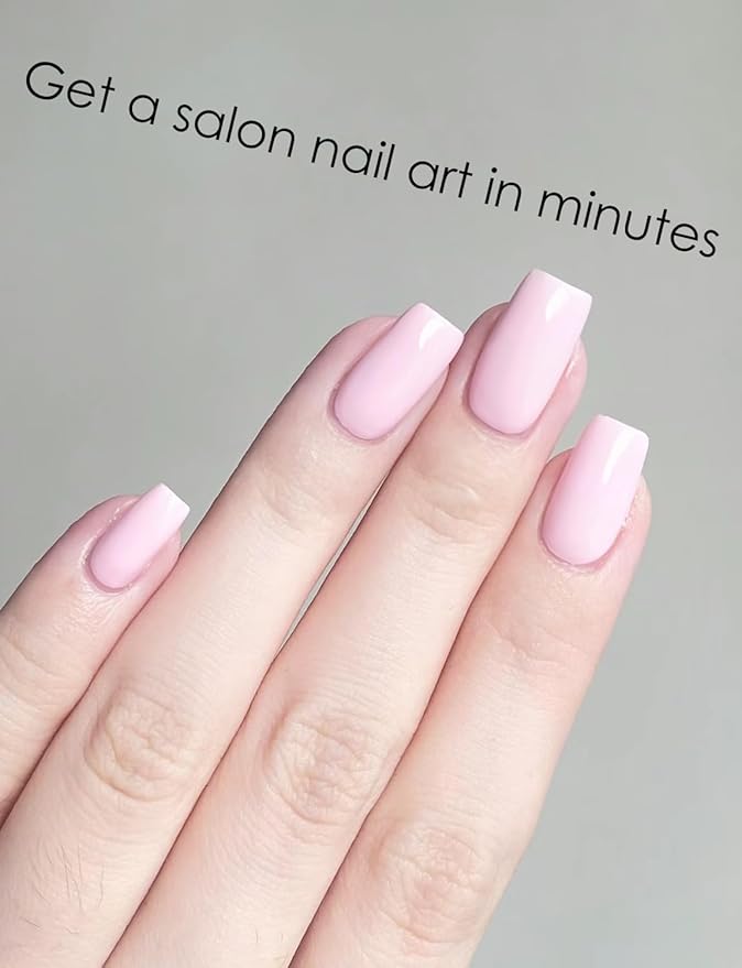 UV Gel Nail Stickers, Pink 20pcs Semi Cured Gel Nail Strips, Wraps for Home Manicure DIY