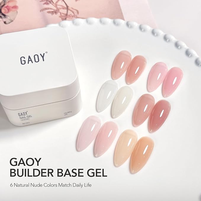 GAOY Colored Builder Base 30g with a Brush, 4-in-1 Long Lasting Nail Builder Gel Natural Jelly, Soak Off UV Light Cure Nail Strengthening, Milk White