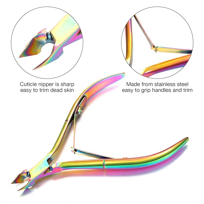 12 Pieces Cuticle Nippers Cuticle Pusher Ingrown Nail Kit Triangle Nail Polish Remover Nail Cleaner Fork Nail File Lifter Cuticle Peeler Scraper for Fingernail Toenail Manicure(Rainbow)