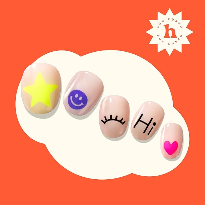 Heyhae Semi Cured Gel Nail Strips | No LED Lamp Needed | Spring, Marble, Pink | Easy Apply & Remove, Salon Quality | Includes 1 Prep Pads, Nail File & Wooden Stick - Hey, You Make Me Smile