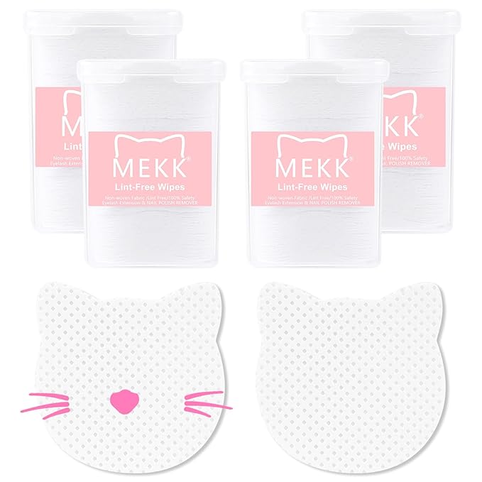 MEKK 800PCS Cat Shape Lint Free Wipes - Super Absorbent Non-Woven for Nail Polish Remover and Eyelash Extension Glue - Soft Dry Nail Prep Wipes (White)