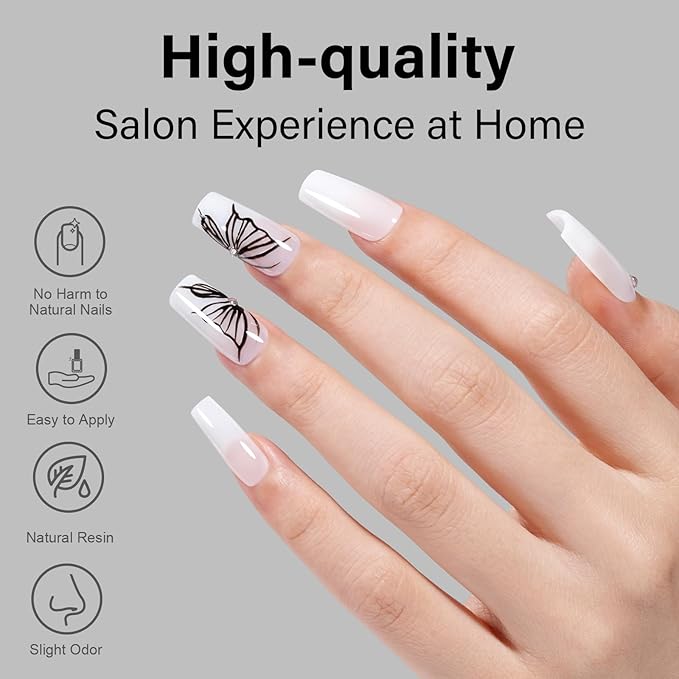 AILLSA Milky White Press on Nails Medium Almond, 112 Pcs 4 Shapes Soft Nail Tips Acrylic Fake Nails Press Ons Set, Pre-Applied Primer Long Lasting False Nail Extensions for Manicure Home DIY
