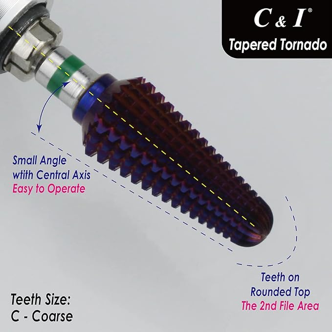 C&I Tapered Tornado & Olive Tornado Nail Drill, E File for Manicure Drill Machine, Professional Nail File to Quick Remove Nail Gels (C, Tapered)