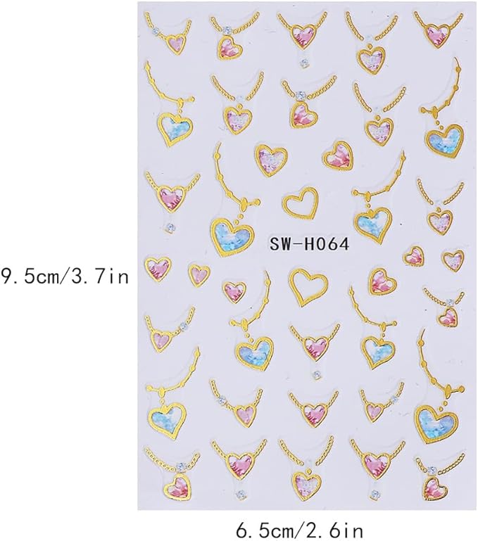 5 Sheets Valentine's Day Hearts Necklace Nail Stickers