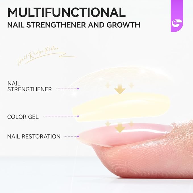 Nail Polish Strengthener and Growth Treatment: Yellow Gelike EC 6 in 1 Natural Nail Hardener Extra Strong and Growth - Long Lasting Nail Repair for Damaged Nails - For Daily Work Home Salon