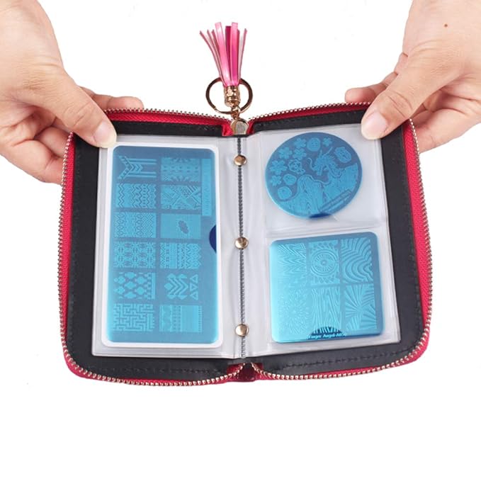 24 Slots Nail Stamping Plate Holder Case Round Square Rectangular Nail Art Stamp Plate Organizer Purple Color Stamping Ablum (Lase Rainbow Rose Red)