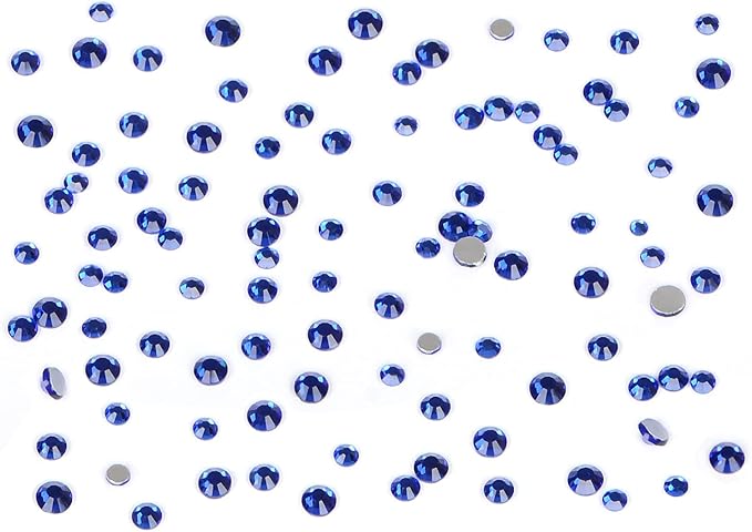 Bymitel 7200 Pieces 6 Mixed Sizes Glue Fix on Glass Rhinestones Round Crystal Gems Flatback for DIY Jewelry Making with one Picking Pen (6-Sizes 7200PCS, Sapphire)