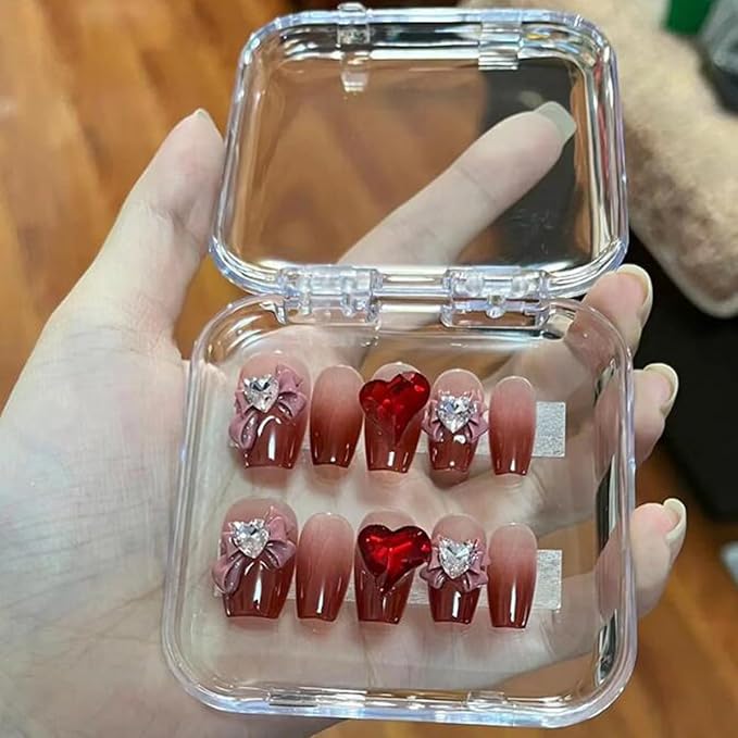 10 Pcs Transparent Press On Nail Storage Box,Fake Nail Display Storage Box for False Nails Home Nail Salon Supplies