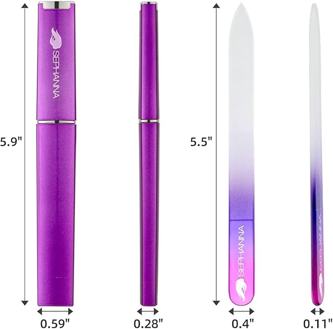 Premium Crystal Glass Nail File, Glass Nail Files with case for Unisex, Portable Glass Nail File Double Sided for Natural & Acrylic Nail Care (Black, Blue, Pink, Purple, Clear & Sea Green)