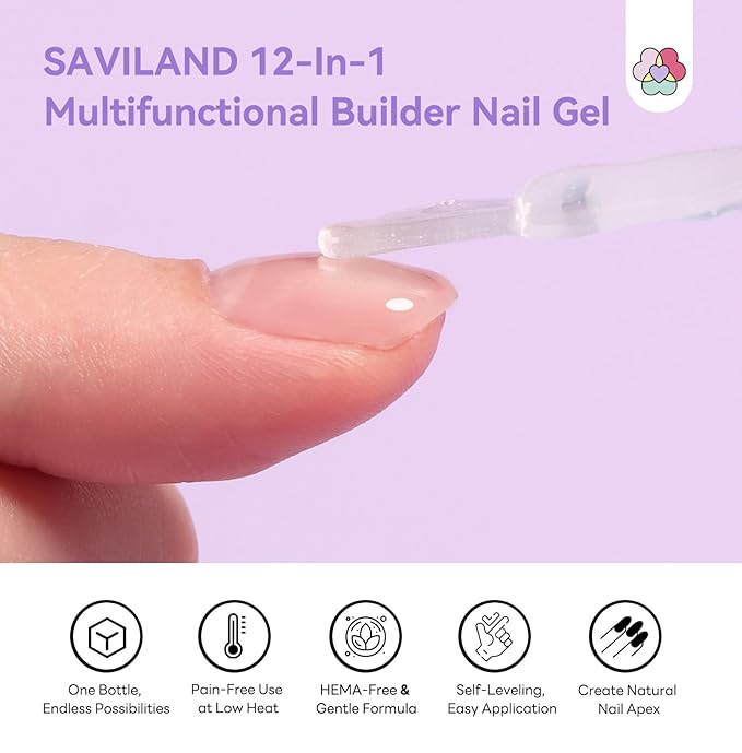 SAVILAND 12 in 1 Clear Builder Nail Gel: HEMA-Free Builder Gel for Nail Extensions & Sculpting False Nails Base Coat for Sculpting Extensions & Long-Lasting DIY Salon Manicure UV LED Lamp Needed