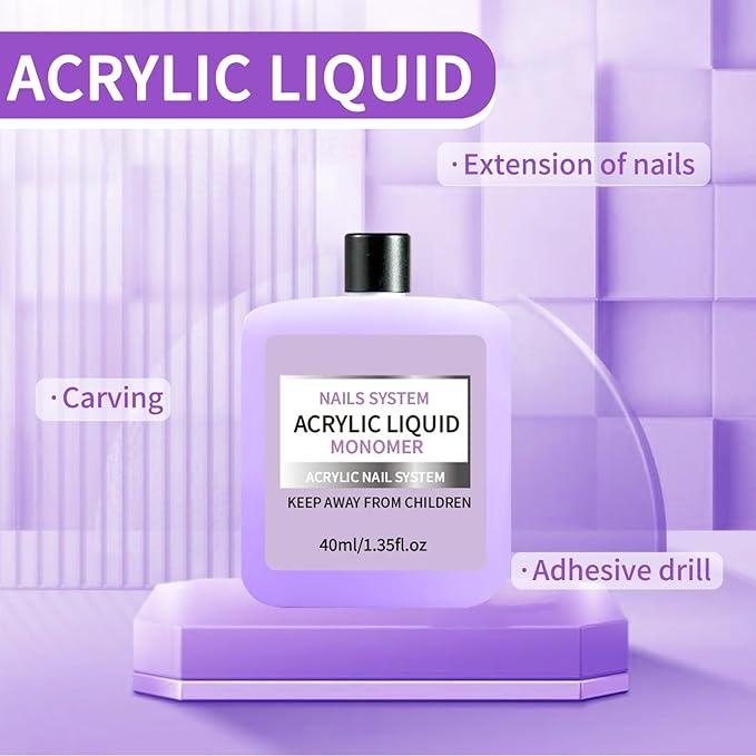 2Pcs 40ml Acrylic Liquid Monomer for Nail – Strong Bond for Acrylic Powder & Nail Tips, Self-Leveling for Smooth Application Sculpting, Salon Quality for Nail Techs & Lovers