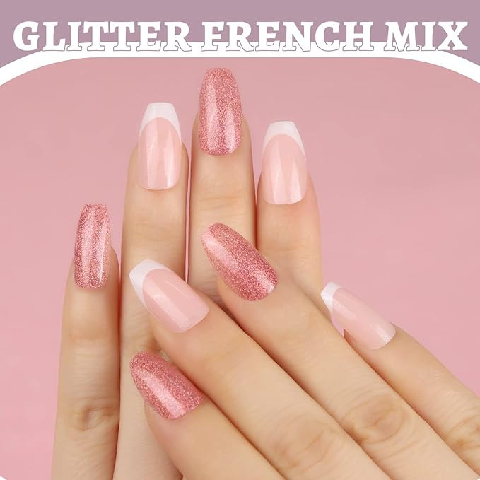Press on Nails,Teenitor 288PCS Matte Medium Length, Acrylic Fake Nails Full Cover, Ballerina Coffin Press on Nails,Glitter Press On False Nails
