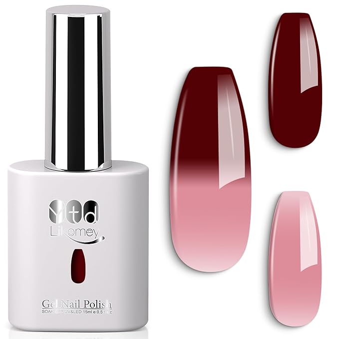 YTD Likomey Color Changing Gel Nail Polish,15ml Nude Pink To Burgundy Red Mood Temperature Change Colors UV Varnish,Fall Winter Thermal Manicure,HEMA Free TPO Free,WB434