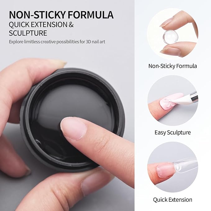 3D Gel Nail Art Kit-Milky White Solid Builder Gel for Nails 3D Sculpting Carving Building Modeling Hard Extension for Beginner DIY Salon at Home Cured Needed