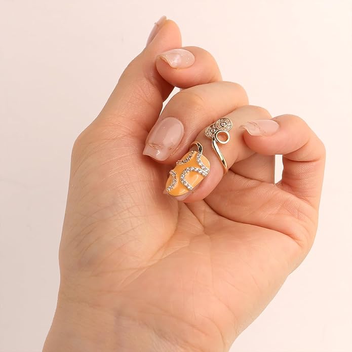 Jean Beau Finger Nail Ring for Women Teen Art Rhinestones Finger Tip Rings Gold Metal Nail Decoration Nail Protect Fashion Jewelry Gift