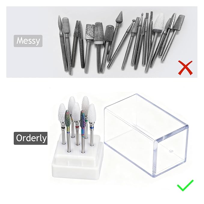 7 Holes Nail Drill Heads Bits Holder Organizer Box Container for Nail Grinding Heads Display