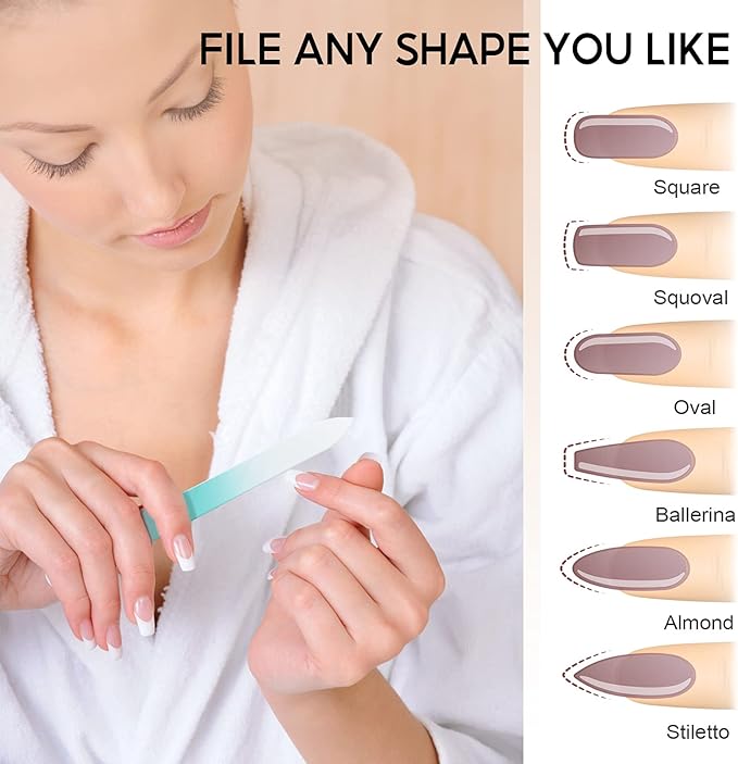 Glass Nail File 3 Pack for Natural Nails, Stocking Stuffers for Women Adults Unique Christmas Gifts Crystal Fingernail Files with Case Etched Nail Filer Professional Nail File Glass Lima de uñas