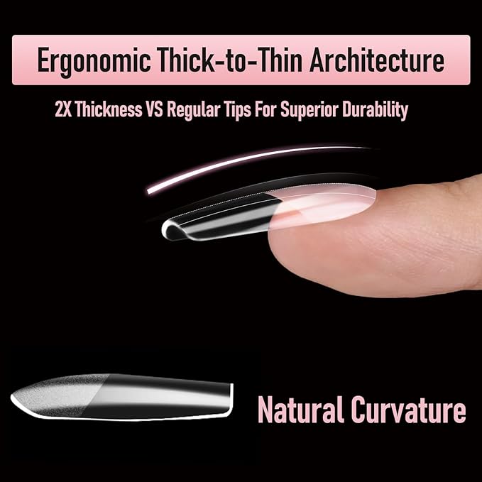 Square Nail Tips Medium Thicken Soft Gel Nails Pre-etched Clear Full Cover Press on Acrylic Fake Nail Extension for Manicure Salon Home DIY 360Pcs 15 Sizes Black Box Collection