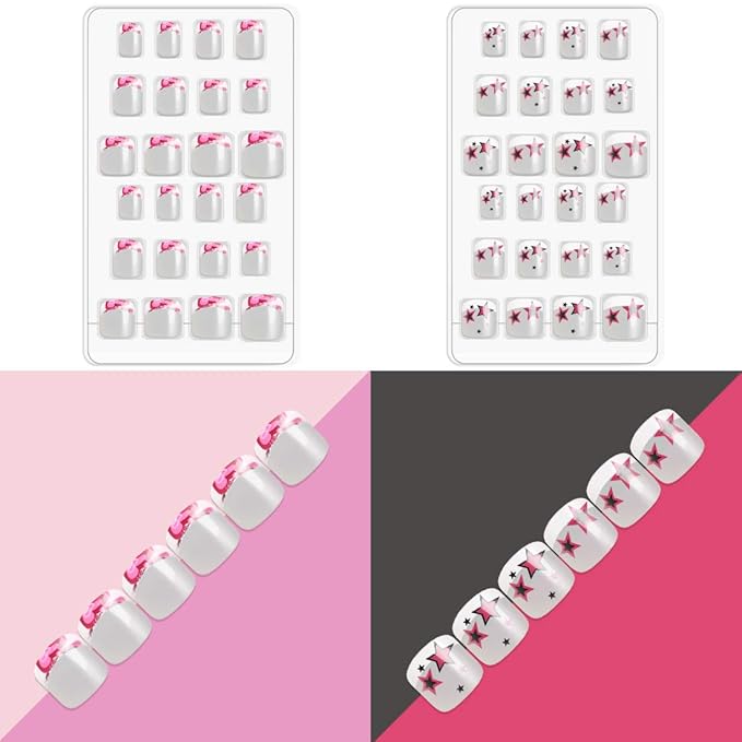 Allstarry 120pcs 5 pack French Children Nails Press on Pre-glue Full Cover Short French False Nail Kits Lovely Gift for Children Little Girls Nail Art Decoration (Flower Series)