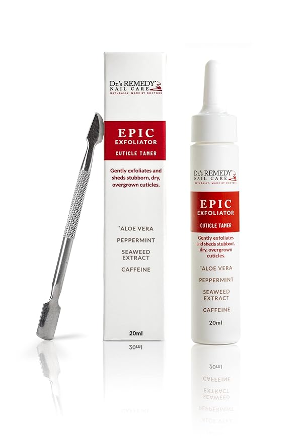 Dr.'s Remedy Cuticle Remover with Cuticle Pusher Tool – 20 ml Liquid Cuticle Softener for Gentle Care, Softens and Instantly Removes Excess, Nail Care Kit - Epic Exfoliator