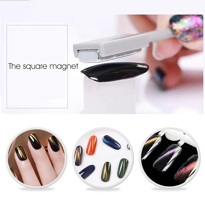 9PCS Cat Eye Magnet For Nails Cat Eye Gel Nail Polish Magnet Tools Set Double-Head Strong Suction Nail Magnet Stick Nail Cat Eye Magnet Nails Square Round Magnet Pens Diverse Cat Eye Effect