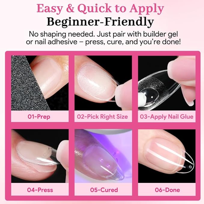 Medium Oval Fake Nail Tips - 15 Sizes 240 PCS Clear Half Matte Press On False Nail Tips Pre-shaped Soft Full Cover Gel Nail Tips Extensions Thick Long Lasting for DIY Beginners& Salon Manicure