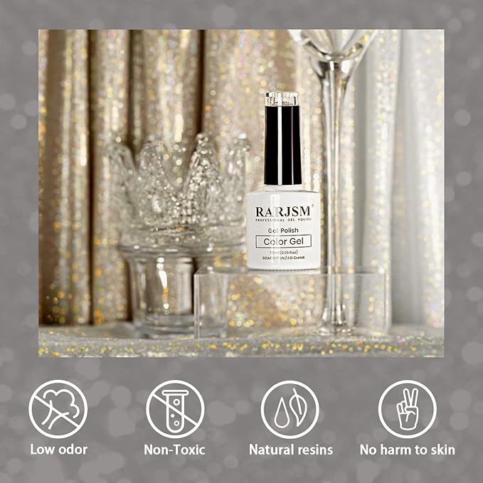 RARJSM Silver Glitter Gel Nail Polish,Reflective Glitter Gel Polish Silver Beige Holographic Iridescent Shimmer L E D U V Soak Off Sparkle Diamond Gelpolish Nail Art Manicure Salon DIY at Home