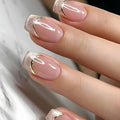 French Tip Press on Nails Medium Square MABKJLF Nude Pink Fake Nails False Nails with Designs Glittery Natural Nails Full Cover Glossy Glue on Nails Acrylic Nails for Women Girls 24Pcs