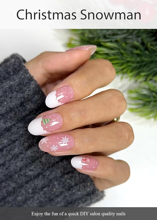 Semi Cured Gel Nail Strips (Christmas Snowman), White Snowflake, 20 Pcs Gel Nail Wraps, Stickers, Salon Quality, Works with Any UV Lamps