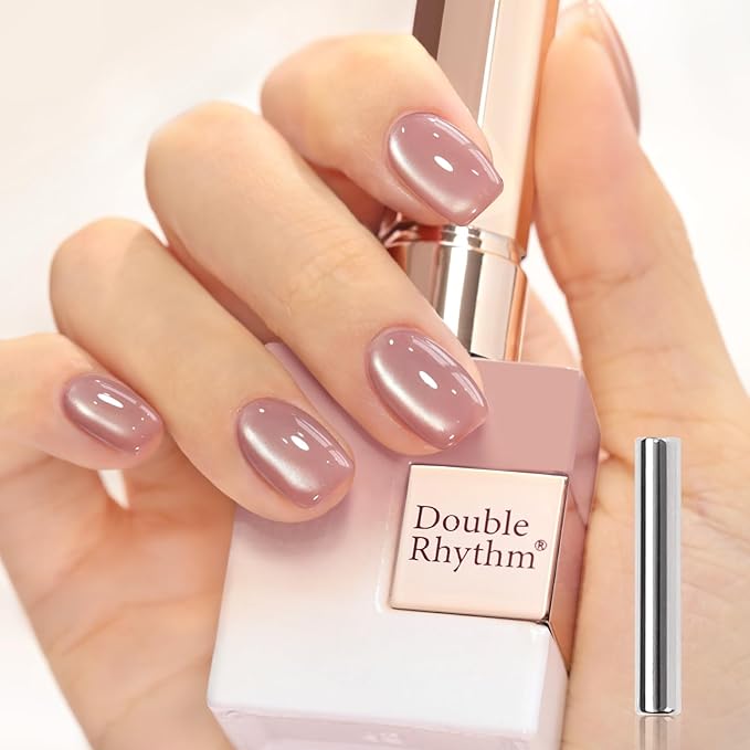 Double Rhythm 15ML Jelly Glass Cat Eye Gel Polish with Magnet Holographic Glitter Shimmer Translucent Sheer Color Salon Soak Off Magnetic Nail at Home (Mauve Purple-MC1225)
