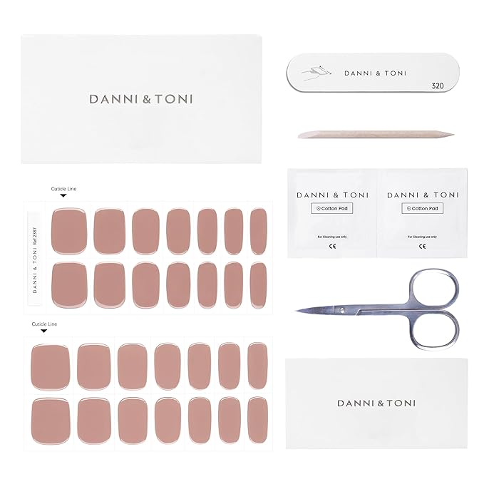 DANNI & TONI Semi Cured Gel Nail Strips Mauve Nude (Blissful) Natural Gel Nail Wraps Gift for Woman