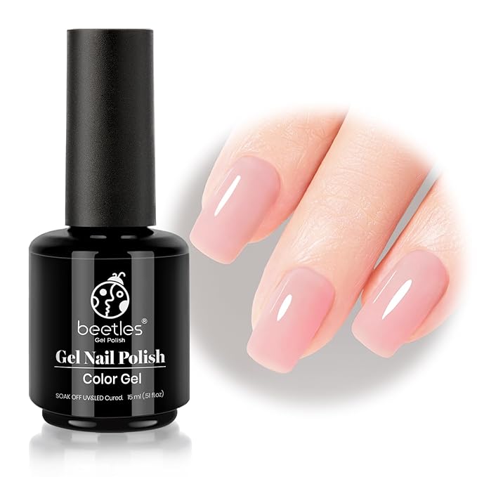 Beetles Nude Pink Gel Nail Polish - 15ml Jelly Neutral Nude Gel Polish Base Color Nail Concealer Sheer Translucent Effect Soak Off UV LED French Nail Art Salon DIY Manicure Gift for Women 0.5Oz