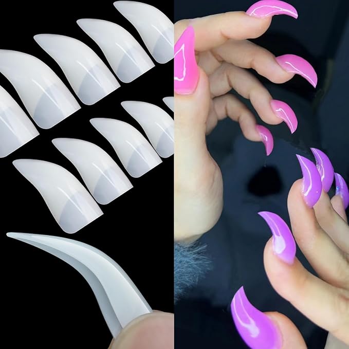 100PCS Medium Stiletto Nail Tips,10 Sizes Artificial Press on Nail Tips Halloween Style Natural Stiletto False Eagle Claw Art for Nail Salons (Natural)