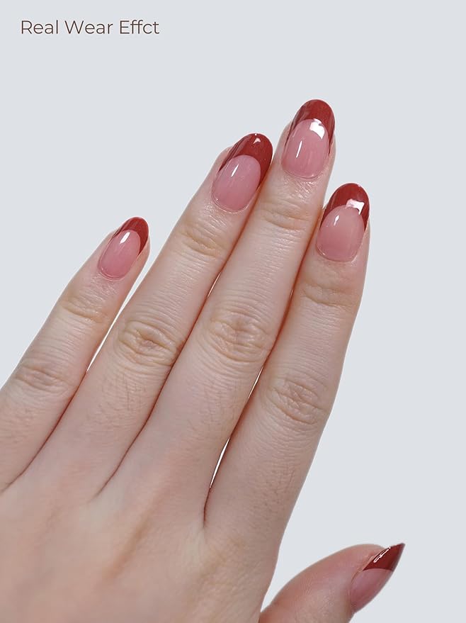 Semi Cured Gel Nail Strips - UV Light Gel Nail Stickers - 20 Long Lasting Salon Quality Wraps (Red Power Tip)