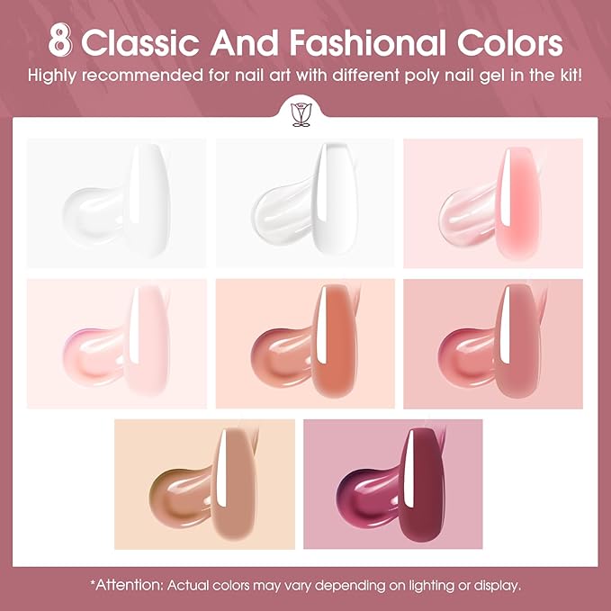 ROSALIND Christmas Poly Nail Gel Set, 8 Colors Mini Clear Neutral Poly Extension Gel Set, Nude Pink Builder Extension Kit for Nail Art Design Easy DIY Gift for Women