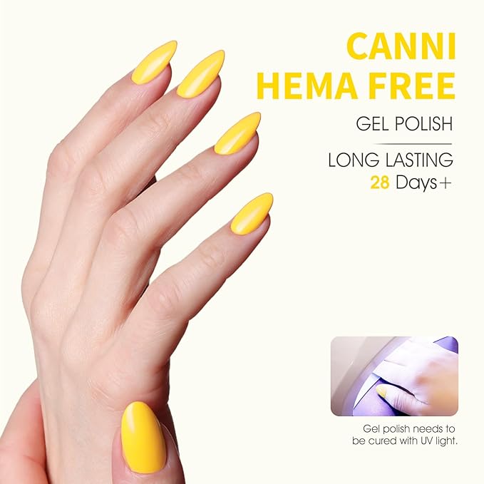 CANNI Yellow Gel Nail Polish, 1Pcs Pastel Yellow Gel Polish Color High Gloss Soak Off U V Nail Manicure Salon DIY