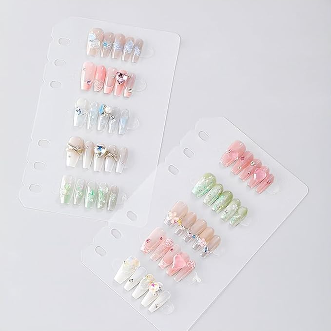 Transparent Press On Nail Organizer Book Press On Nails Storage with Double-sided Tapes Fake Nails Display Binder for Nail Salon Small