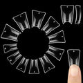 NOVO OVO 550 pcs Transparent Clear Crystal Duck Feet Style Flare Nail Tips Y2K Vibe Half Cover C Curve Wide French False Nail Extension Tips Acrylic Nail 11 Sizes Bag Packaging for Art Salon