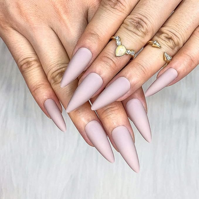 Morily 24pcs Fake Nails Matte Pure Color Medium Long Stiletto Almond Press on Nail False Tips Artificial Finger Manicure for Women (Nude)