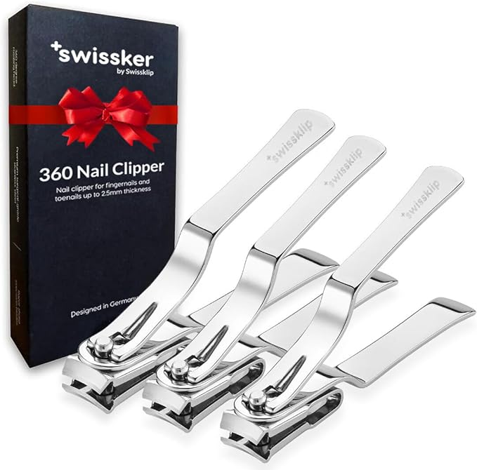 Swissker by Swissklip Nail Clippers for Men & Women I Finger Nail Clippers for Adult with 360 Degree Rotating Head I Fingernail Clippers for Women I Surgical-Grade Stainless Steel Material (3 Pack)