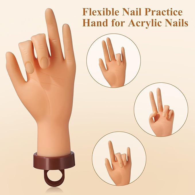 Practice Hand for Acrylic Nails - Nail Mannequin Hand Fake Hand Flexible Manicure Training Hand Nail Art for Beginners(without Stand)