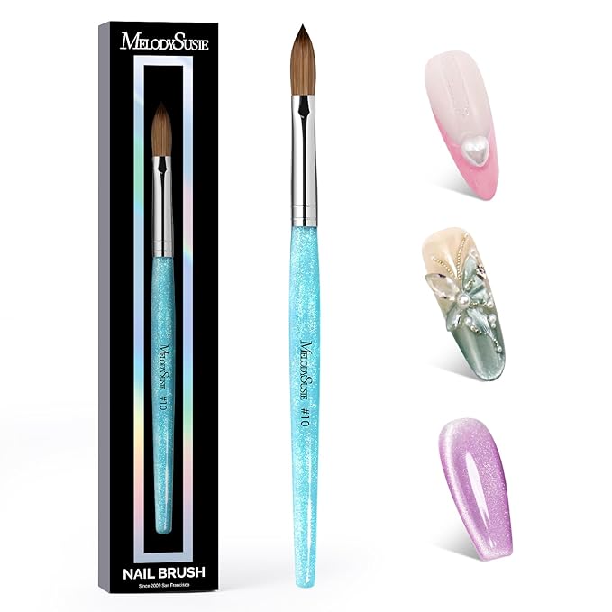 MelodySusie Kolinsky Acrylic Nail Brush,66% Kolinsky Hair Professional Nail Art Brush for Acrylic Application, Aurora Collection Fine Glitter Brush, Blue, Size 10