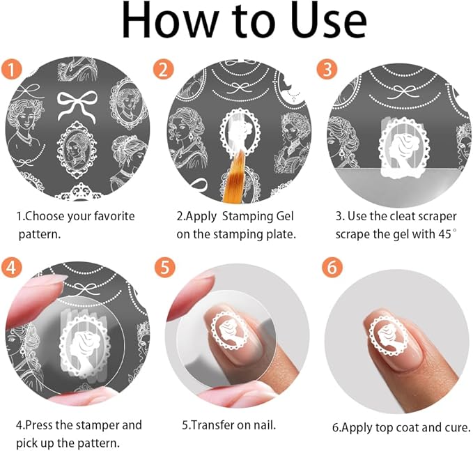 PH PandaHall 3pcs Retro Lady Portrait Nail Stamp Plates Bow Tie Nail Arts Templates Lace Ribbon Nails Art Stencils Vintage Style Nails Image Plates for Women DIY Manicures Salon Design Printing