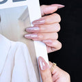 Nude Press On Nails Cat Eye - Almond Soft Gel Flexible Nails with Subtle Shimmer, Long-Lasting Chip-Free Reusable Manicure for Women DIY Nail Art, 24Pcs Nail Kit with Glue, Tabs, File, Prep Pad, Stick