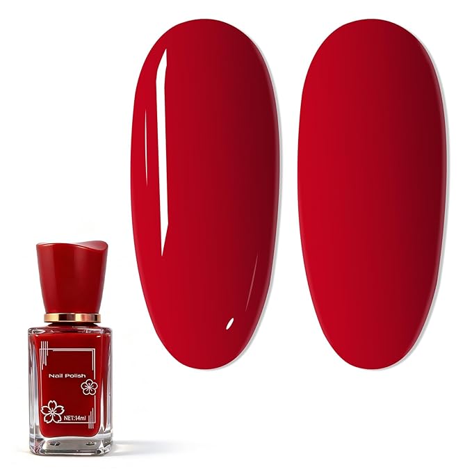 Red Nail Polish, 14 ML Quick Dry Vibrant Red Nail Polish for Nail Art DIY Manicure at Home, Chip Resistant Nail Lacquer for Nail Art Varnish, Long Lasting, BOG105