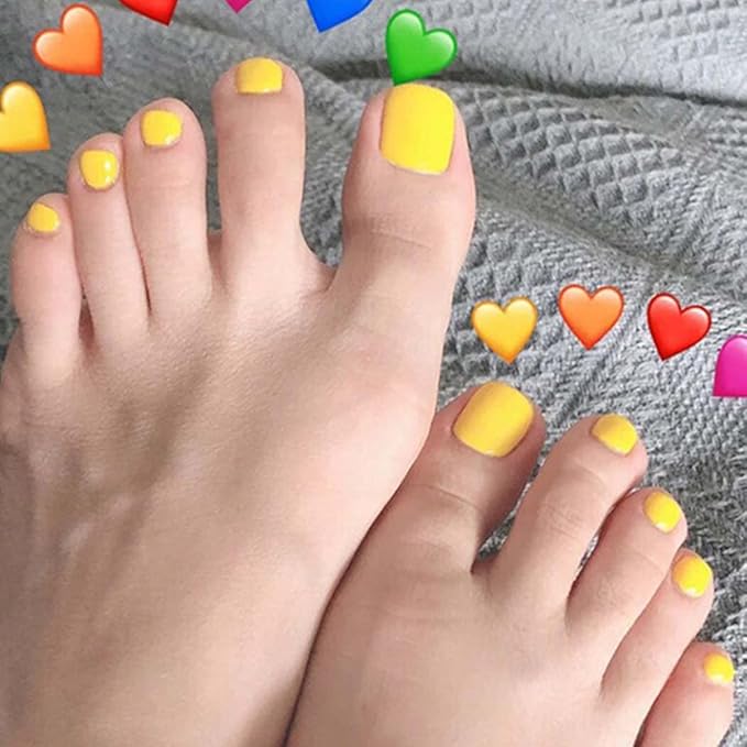 Solid Square Fake Toenails Matte Press on Toe Nails Yellow Short Acrylic False Toes Nails Artificial Beach Full Cover Toenail for Women 24 Pcs (Sunshine)