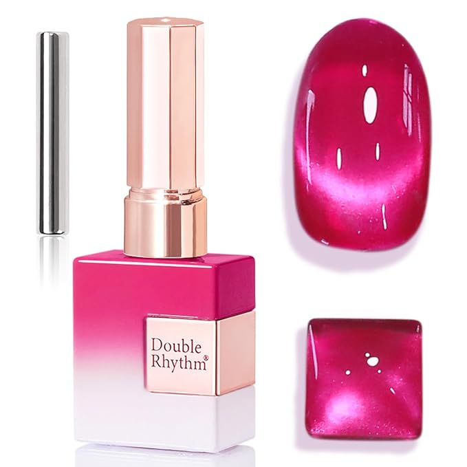 Double Rhythm 15ML Jelly Glass Cat Eye Gel Polish with Magnet Holographic Glitter Shimmer Translucent Sheer Color Salon Soak Off Magnetic Nail at Home (Magenta-MC1201)