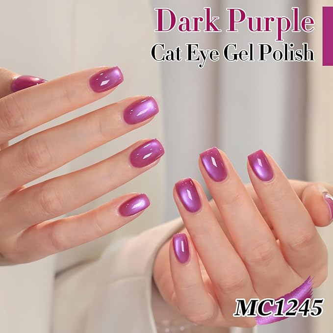 Double Rhythm 15ML Ice Glass Cat Eye Gel Polish with Magnet Holographic Glitter Shimmer Translucent Sheer Color Salon Soak Off Magnetic Nail at Home (Grape Purple-MC1245)