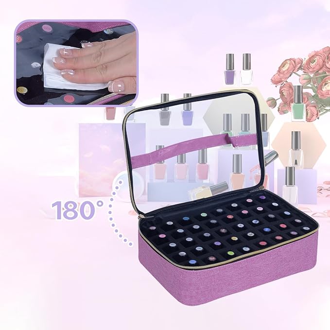 Small Clear Nail Polish Organizer Case Holds 40 Bottles(15ml-0.5fl.oz) Multifunctional Nail Polish Bag, Cosmetic Travel Makeup Bags for Women, Purple