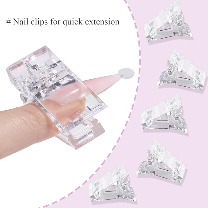 Dual Forms For Polygel,100pcs Stiletto Nail Forms For Builder Gel 10 Sizes Clear Poly Gel Nail Tips Acrylic Extension Nail Mold Set With Brush/Clip/File/Crystal Cup,Manicure Kit For Beginner